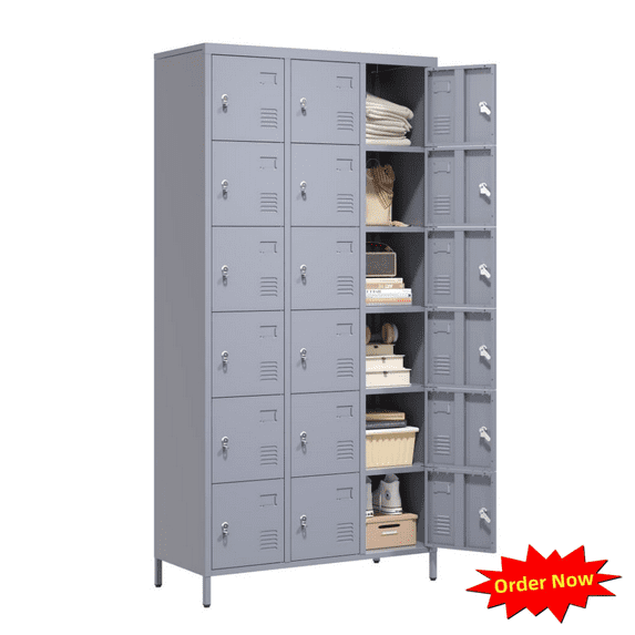 Tcbosik 18 Doors Metal Locker for Employees, Storage Cabinet for Lock for Home, Office, Gym, Assembly Required, Gray