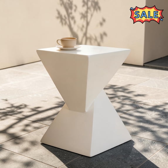 Tcbosik 18"H Geometric Shaped Side Table for Outdoor, MGO Accent Table, End Table for Balcony, Backyard, Patio, Garden, Porch, White
