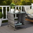 thumbnail image 1 of Tcbosik 18-Inch Square Rattan Side Table in Gray, Outdoor/Indoor 2-Tier Storage End Table with Glass Top & Open Shelf, for Living Room, Patio, Deck, Balcony, 1 of 7