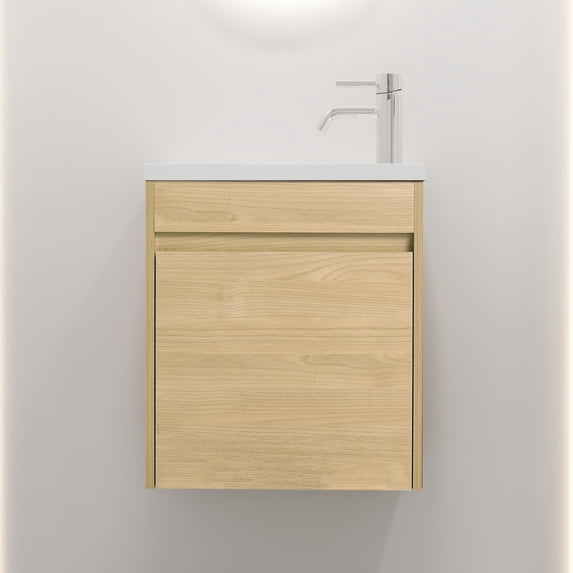 Tcbosik 18 inch Vanity with Sink Combo, Bathroom Vanity Cabinet with Soft-Close Door, Easy Assembly, Light Teak