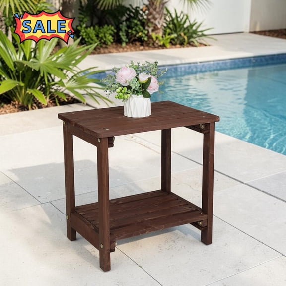 Tcbosik 19.7" Outdoor Side Table, 2-Tier Small Table, Wood End Table with Open Shelf for Poolside, Porch, Patio, Garden, Light Brown