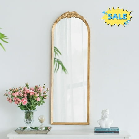 Tcbosik 19 x 56 inch Wall Mounted Mirror, Modern Arch Vanity Mirror for Bathroom, Bedroom, Living Room, Gold