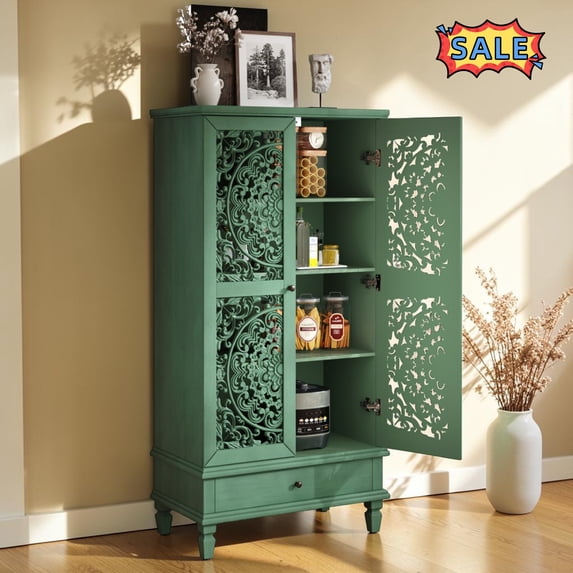 Tcbosik 2-Door Buffet Sideboard with Drawer, 55" Kitchen Cupboard with Adjustable Shelf, Modern Accent Cabinet, Storage Cabinet for Living Room, Dining Room, Antique Green