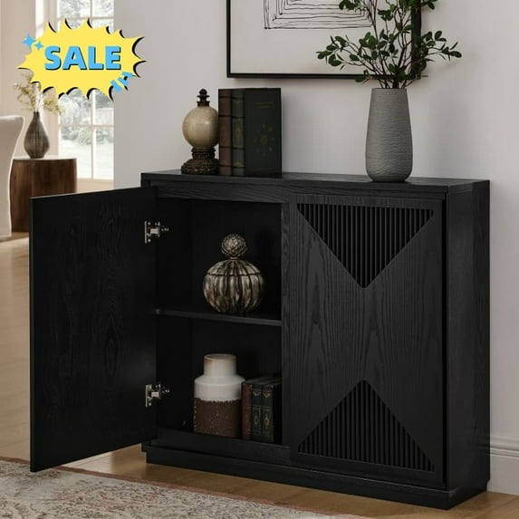 Tcbosik 2-Door Buffet Sideboard, Modern Accent Cabinet, Small Storage Cabinet, Multifunctional Console Table for Living Room, Kitchen, Entryway, Black
