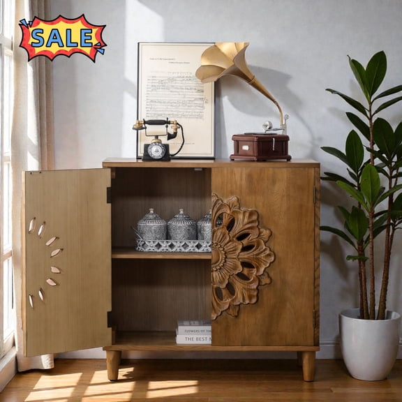 Tcbosik 2-Door Rustic Storage Cabinet, Modern Buffet Sideboard, Accent Cabinet, Cupboard for Kitchen, Dining Room, Living Room, Easy Assembly, Dark Brown