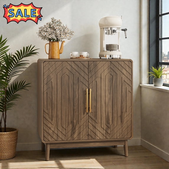 Tcbosik 2-Door Small Cabinet, Buffet Sideboard with Adjustable Shelf, Modern Accent Cabinet, Cupboard for Kitchen, Dining Room, Living Room, Easy Assembly, Walnut