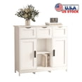 thumbnail image 1 of Tcbosik 2-Door Storage Cabinet with 3 Drawers, Floor Buffet Sideboard, Kitchen Cupboard with Adjustable Shelves, Console Cabinet for Entryway, Living Room and Dining Room, White, 1 of 9