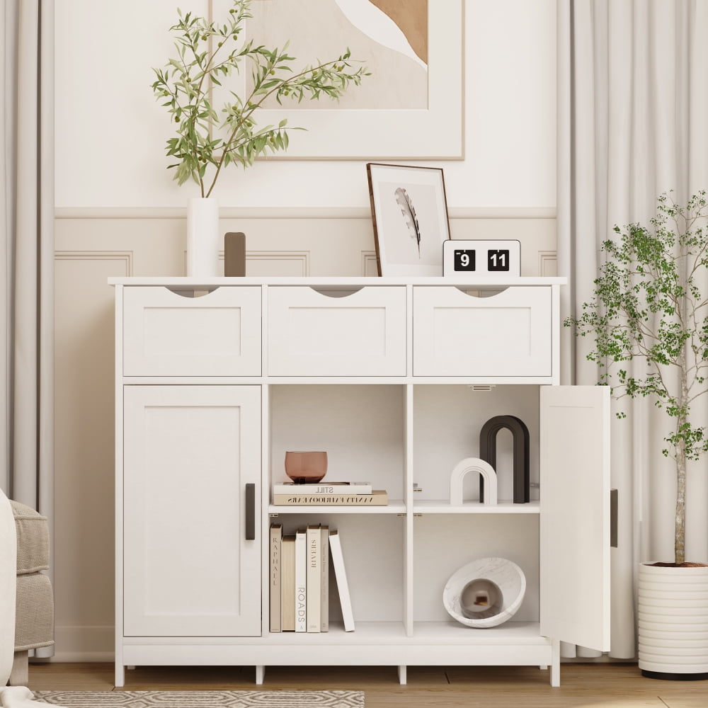 White Medium MDF Freestanding Office Storage Cabinet with Adjustable Shelves