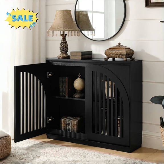 Tcbosik 2-Door Storage Cabinet, Modern Buffet Sideboard, Kitchen Cupboard for Kitchen, Hallway, Living Room, Dining Room, Black