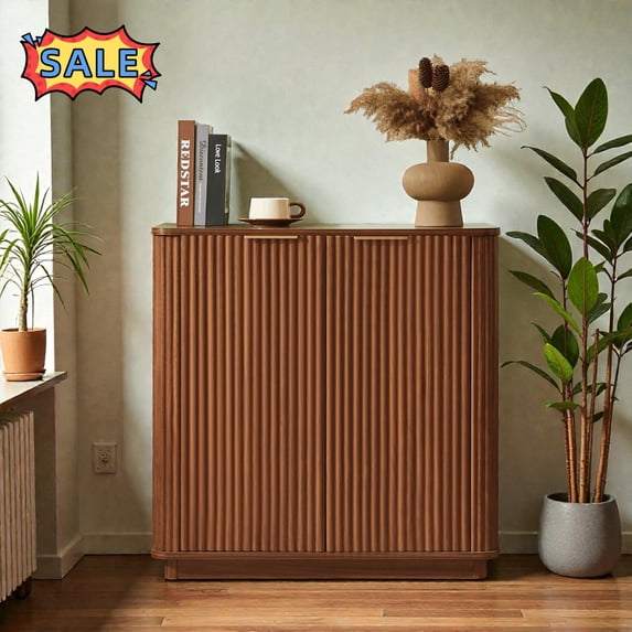 Tcbosik 2 Doors Buffet Sideboard, Modern Storage Cabinet with Adjustable Shelf, Coffee Bar Cabinet, Credenza for Dining Room, Living Room, Kitchen, Entryway, Walnut