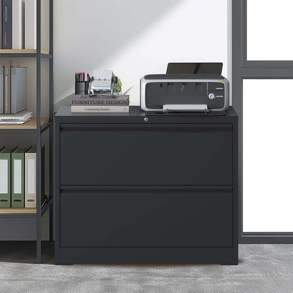 Tcbosik 2-Drawer Lateral File Cabinet with Lock, 28.5"H Filing Cabinet for Home Office, Metal File Cabinet for Legal/Letter/A4/F4 Size, Black