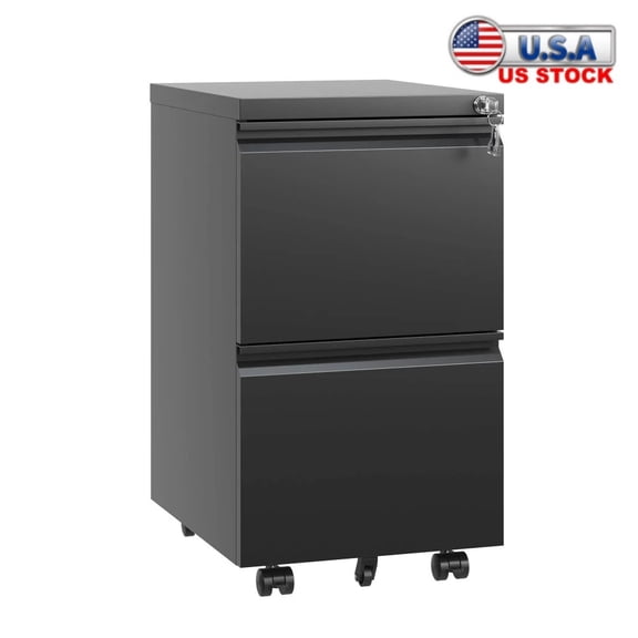 Tcbosik 2-Drawer Mobile File Cabinet with Lock, Home Office Filing Cabinet for Hanging Legal/Letter/A4 Size, Fully Assembled Except Wheels, Black