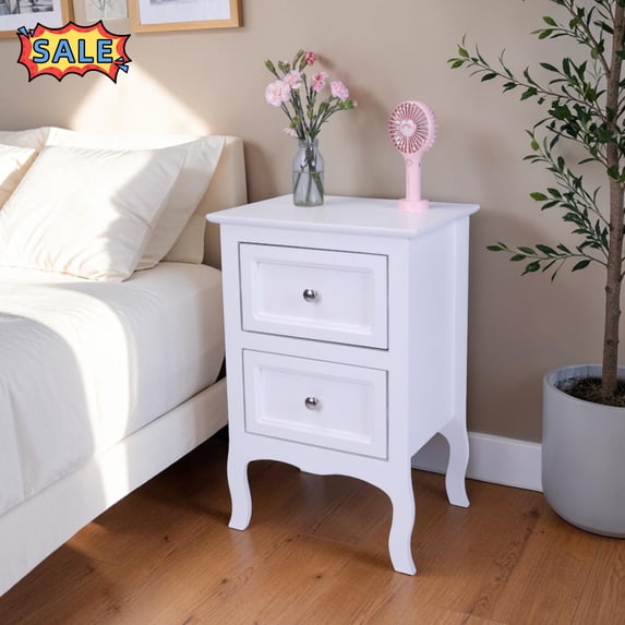 Tcbosik 2-Drawer Nightstand, Bedside Table with Storage, End Table for Small Space, Living Room, Bedroom, White