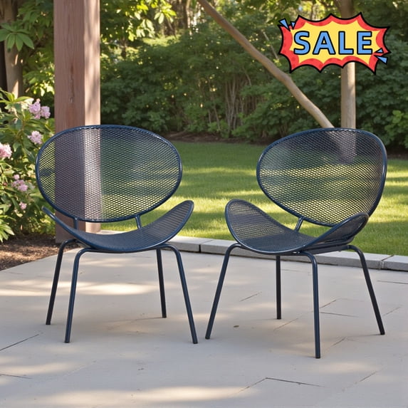 Tcbosik 2 Pack Armless Patio Chair, Metal Side Chair, Lounge Chair for Balcony, Deck, Garden, Patio, Easy Assembly, Navy