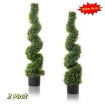 Tcbosik 2 Pack Artificial Boxwood Topiary Tree, 3.7ft Fake Spiral Plant, Faux Plant Decor for Living Room, Bedroom, Entryway, Green