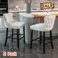 thumbnail image 1 of Tcbosik 2 Pack Counter Height Stools with Button Tufted Design, Upholstered Velvet Bar Stool with Wood Legs, Modern Bar Chair with Nailhead Trim for Dining Room, Kitchen Island, Beige, 1 of 11