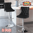 thumbnail image 1 of Tcbosik 2 Pack Counter Height Swivel Bar Stools, Velvet Upholstered Barstool with Button Tufted Back, 24.8"-33" Adjustable Pub Chair for Kitchen Island, Dining Room, Black & Silver, 1 of 11