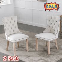 Tcbosik 2 Pack Dining Chairs, Linen Fabric Upholstered Side Chair with Wood Legs and Padded Seat, Modern Accent Chair with Button Tufted Back for Living Room, Kitchen, Beige & Natural