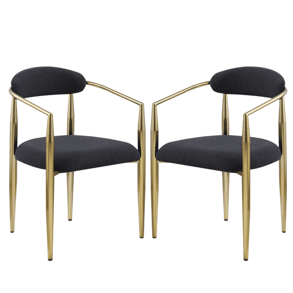 Tcbosik 2 Pack Dining Chairs, Modern Fabric Upholstered Kitchen Side Chairs with Metal Legs for Small Space, Easy Assembly, Gold & Black
