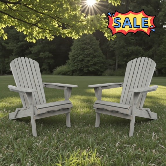Tcbosik 2 Pack Folding Adirondack Chairs, Solid Wood Lawn Chair, Accent Chair for Deck, Garden, Patio, Poolside, Gray