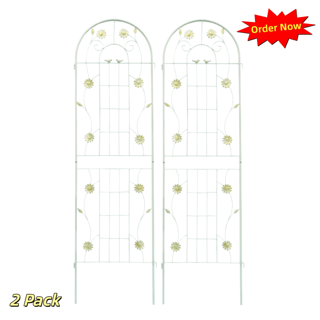 Tcbosik 2 Pack Garden Trellis for Climbing Plants, 71" x 19.7" Rustproof Metal Flower Trellis, Outdoor Climbing Rose Trellis Cucumbers Support, Decorative Trellis for Courtyard, Lawn, Cream White