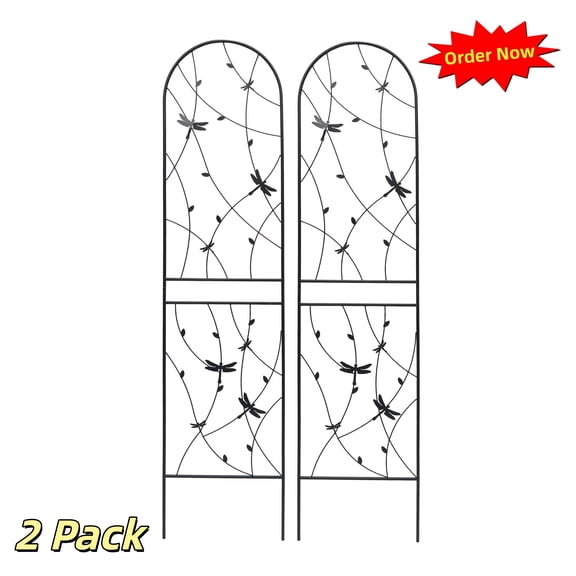 Tcbosik 2 Pack Garden Trellis for Outdoor, 86.7" x 19.7" Trellis with Dragonfly Decoration for Climbing Roses, Vine Flower Cucumber Clematis, Black