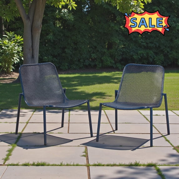 Tcbosik 2 Pack Metal Chairs for Outdoor, Stackable Patio Chair, Lounge Chair for Deck, Porch, Garden, Backyard, Navy