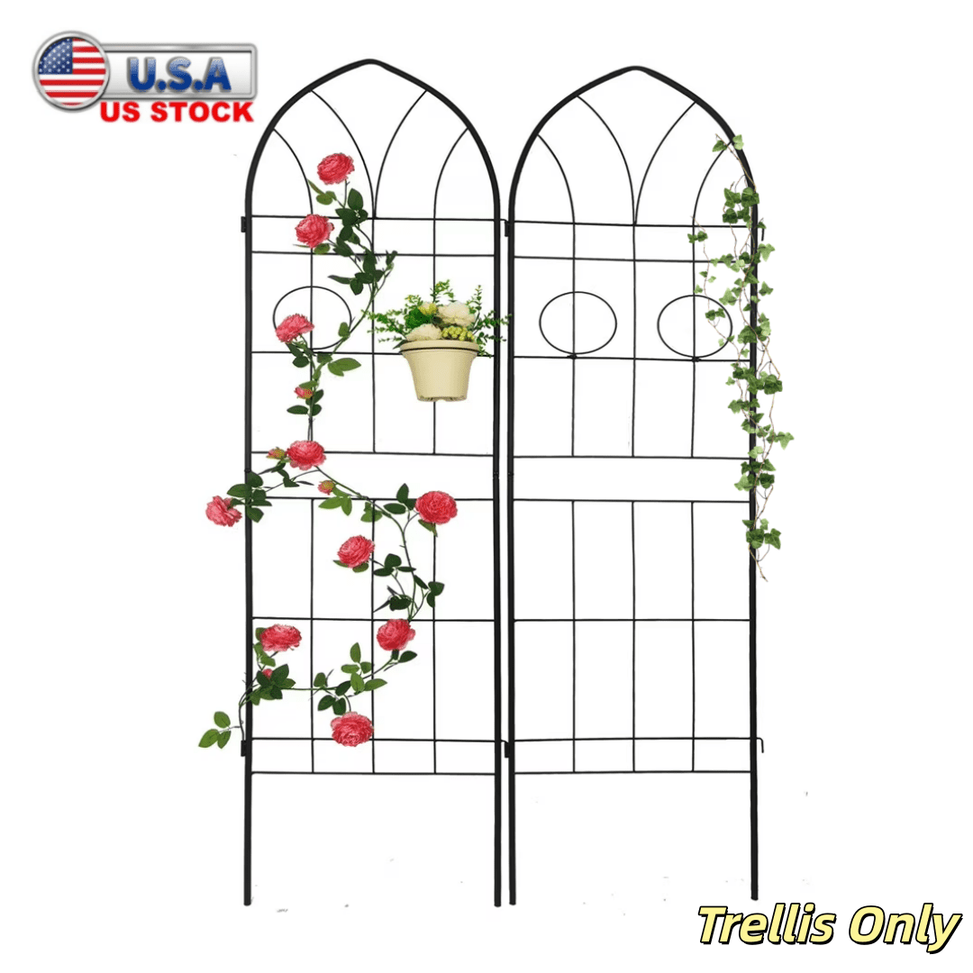 Tcbosik 2 Pack Metal Garden Trellises for Climbing Plants, 78.7"H Outdoor Rustproof Fence Plant Support for Flower and Vegetable, Black