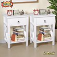 thumbnail image 1 of Tcbosik 2 Pack Night Stands, Small Bedside Table with Open Shelf and Storage Drawer, Modern End Table for Living Room, Bedroom, White, 1 of 7