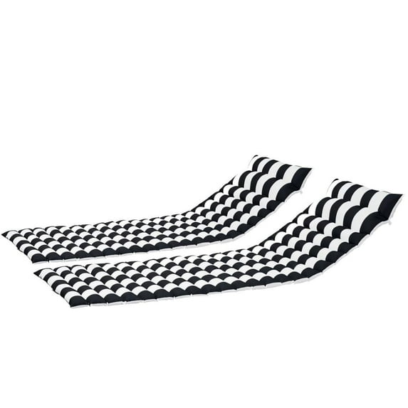 Tcbosik 2 Pack Outdoor Chaise Lounge Chair Cushions Replacement, Fade Resistant Lounge Chair Cushion with Strap for Outside Furniture, Black & White