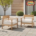 thumbnail image 1 of Tcbosik 2 Pack Outdoor Club Chairs with Cushions, Wooden Lounge Chair, Accent Armchair for Deck, Patio, Porch, Balcony, Easy Assembly, Teak & Beige, 1 of 11