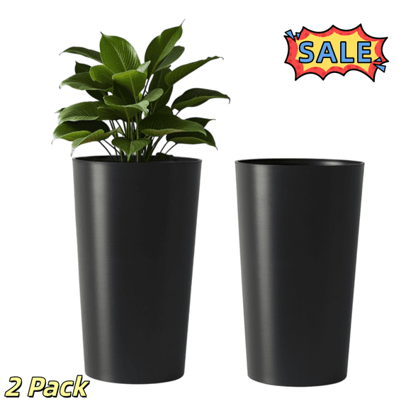 Tcbosik 2 Pack Planters for Outdoor Plants, Tapered Planter Flower Pot for Porch, Patio, Backyard, Home Garden, Black