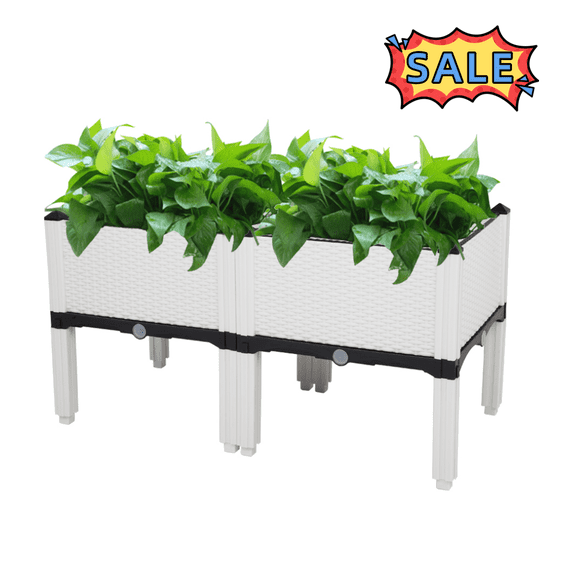 Tcbosik 2 Pack Raised Garden Bed with Legs, Outdoor Planter Box for Lawn, Patio, Backyard to Grow Flowers, Herbs & Vegetables, White