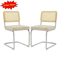 Tcbosik 2 Pack Rattan Dining Chairs, Velvet Fabric Accent Chair with Metal Legs, Upholstered Side Chair for Kitchen, Bedroom, Living Room, Champagne