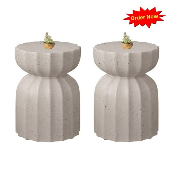 Tcbosik 2 Pack Side Tables, Indoor & Outdoor End Table, Modern Cement Accent Table for Living Room, Balcony, Backyard, No Assembly Required, White