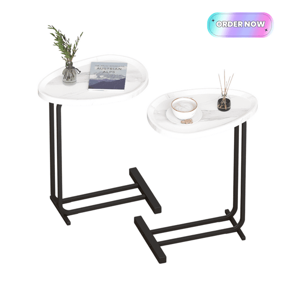 Tcbosik 2 Pack Side Tables, Small C-Shaped Table End Table, Modern Nightstand with Metal Frame for Bedroom, Living Room, Easy Assembly, White