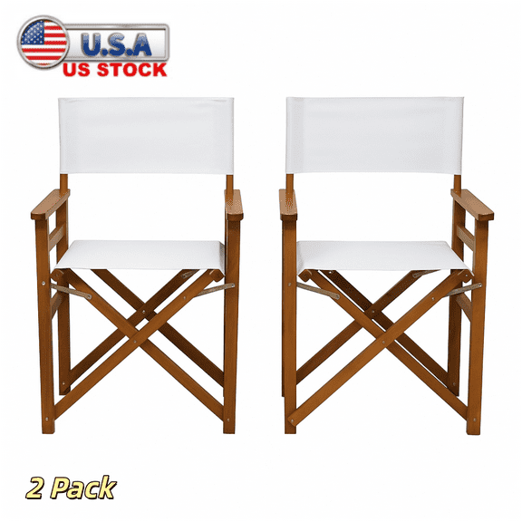 Tcbosik 36"H Outdoor Wood Director Chairs Set of 2, Folding Camping Chair, Portable Chair for Patio, Garden, Backyard, Natural & White