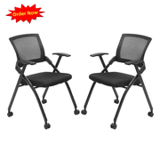 Tcbosik 2 Pack Stackable Chairs with Wheels, Folding Chair with Ergonomic Backrest, Padded Seat and Metal Frame for Home Office, Meeting Room, Conference Room, Reception Room, Black