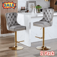 thumbnail image 1 of Tcbosik 2 Pack Swivel Bar Stools with Metal Base, 27.1" - 35" Height Adjustable Velvet Upholstered Barstools with Button Tufted Back for Dining Room, Kitchen Island, Gray & Gold, 1 of 11