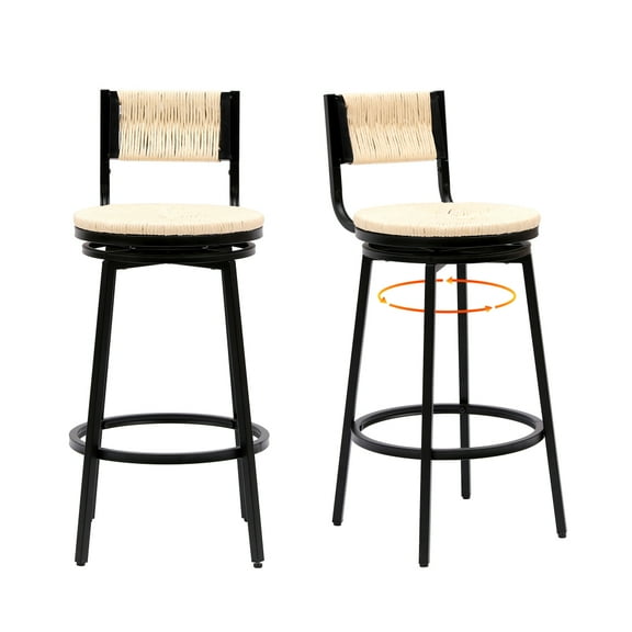 Tcbosik 2 Pack Swivel Counter Bar Stools, Hand Woven Paper Rope Dining Barstools with Metal Frame for Kitchen Restaurant, Creamy White