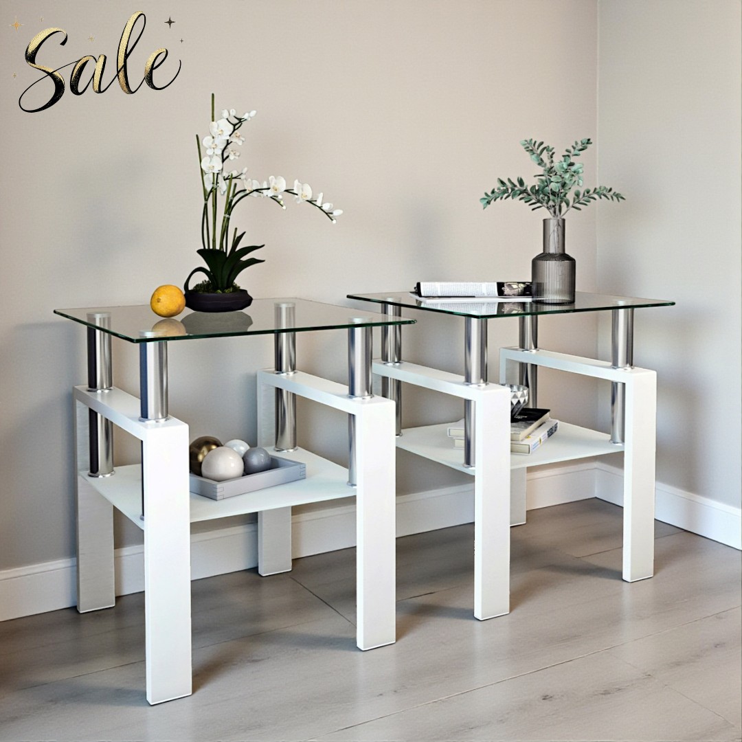 Tcbosik 2-Pack Tempered Glass Side Tables, Modern 17.72