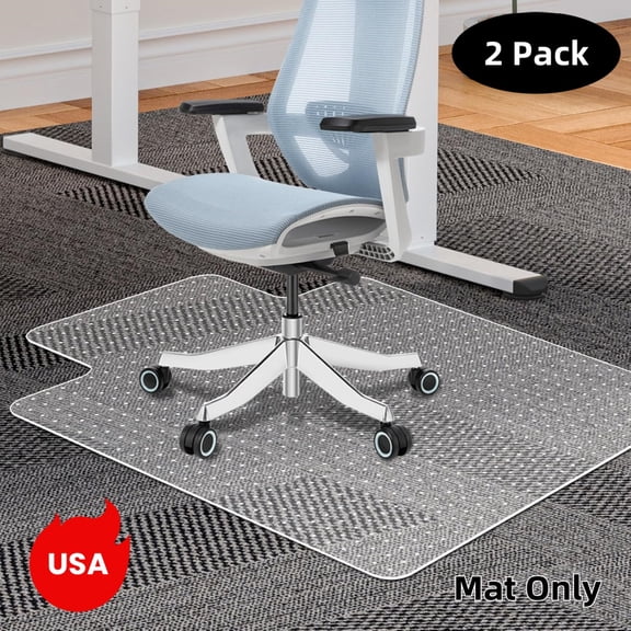 Tcbosik 2 Pack Transparent Chair Mats, Computer Desk Chair Mat for Carpets, Concrete and Tiles, Easy Glide, PVC Floor Mat for Home Office,