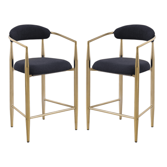 Tcbosik 2 Pack Upholstered Bar Stools, Counter Height Chair with Back and Arm, Modern Kitchen Island Stool with Metal Frame, Easy Assembly, Gold & Black