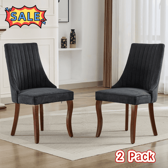 Tcbosik 2 Pack Upholstered Chairs, Mid Century Modern Dining Chair with Wood Legs, Armless Chair for Living Room, Kitchen, Black & Brown