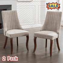 Tcbosik 2 Pack Upholstered Chairs, Velvet Fabric Dining Chair with Wood Legs, Farmhouse Kitchen Chair, Accent Chair for Kitchen, Beige & Brown