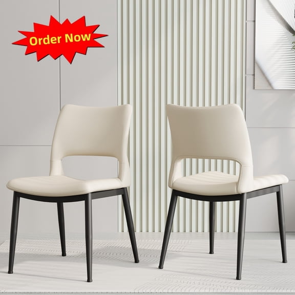 Tcbosik 2 Pack Upholstered Dining Chairs, PU Leather Kitchen Chair, Modern Armless Chair with Metal Legs for Living Room, Restaurant, White
