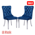 thumbnail image 1 of Tcbosik 2 Pack Upholstered Velvet Chairs, Dining Chair with Button Tufted Back & Metal Legs for Living Room, Kitchen, Easy Assembly, Blue & Silver, 1 of 11