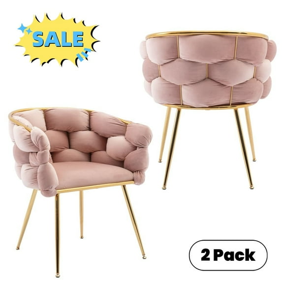 Tcbosik 2 Pack Velvet Accent Chairs with Gold Metal Legs, Modern Upholstered Dining Chair, Comfy Armchair for Living Room, Bedroom, Pink