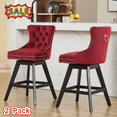 thumbnail image 1 of Tcbosik 2 Pack Velvet Swivel Barstools, Upholstered Counter Height Bar Chair with Button Tufted Back & Wood Legs for Kitchen, Dining Room, Home Pub, Wine Red, 1 of 10