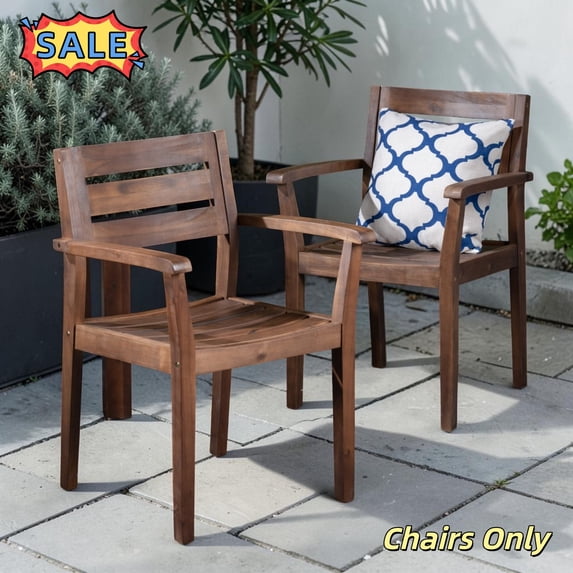 Tcbosik 2 Pack Wood Outdoor Dining Chairs, Patio Armchair for Deck, Yard, Porch, Easy Assembly, Dark Brown